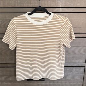 Old Navy Beige and White Striped Short-Sleeve Crewneck Tee